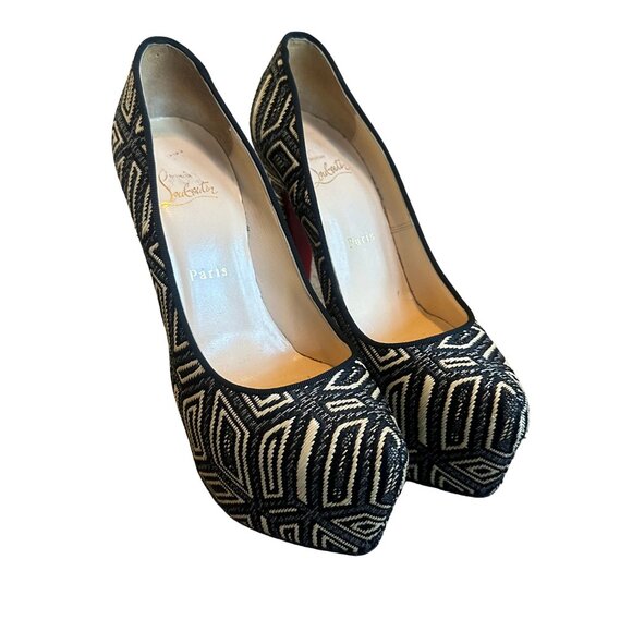 Christian Louboutin Daffodile Platform Pumps Heels Panama Geometrico Size 39 - Picture 7 of 16